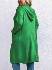 SHEIN CURVE+ Plus Size Women's Hooded Cardigan With Double Pockets - Green - View 2