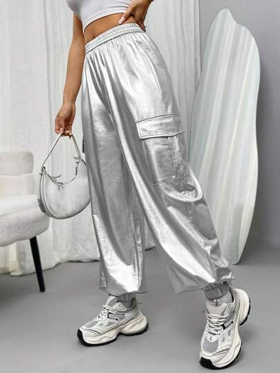 Lunelith SHEIN Lunessa Metallic Casual Cargo Pants