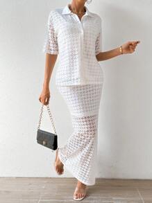 SHEIN VCAY Women'S Elegant Lace Two Piece Set - White - View 6