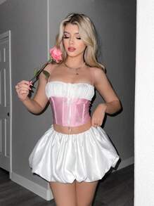 Sweetina Y2k Spring Solid Color Low Waist Pleated Bubble Fower Mini Skirt
