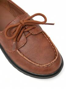 兒童綁帶式簡約復古啡色休閒平底鞋 - 棕色 - 查看 6