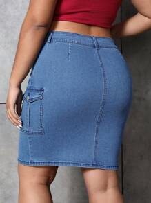 SHEIN ICON Kích thước lớn Màu thuần Trang phục làm việc Váy Denim - Rửa trung bình - Xem 2