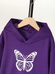 Tween Girls' Butterfly Print Hoodie And Sweatpants Set - Purple - View 4