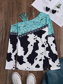 SHEIN LUNE 不對稱領口長袖 T 卹 - 彩色 - 查看 2