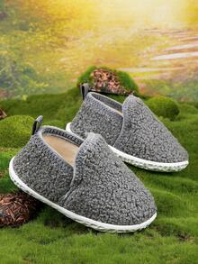 Soft-Sole Baby Slippers, Comfortable And Warm With Plush Lining - Grey - View 6