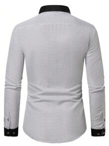 Men Allover Print Contrast Trim Shirt - White - View 2