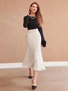 MOTF PREMIUM VÁY BLOCK MÀU TAY DÀI - Đen và trắng - Xem 2