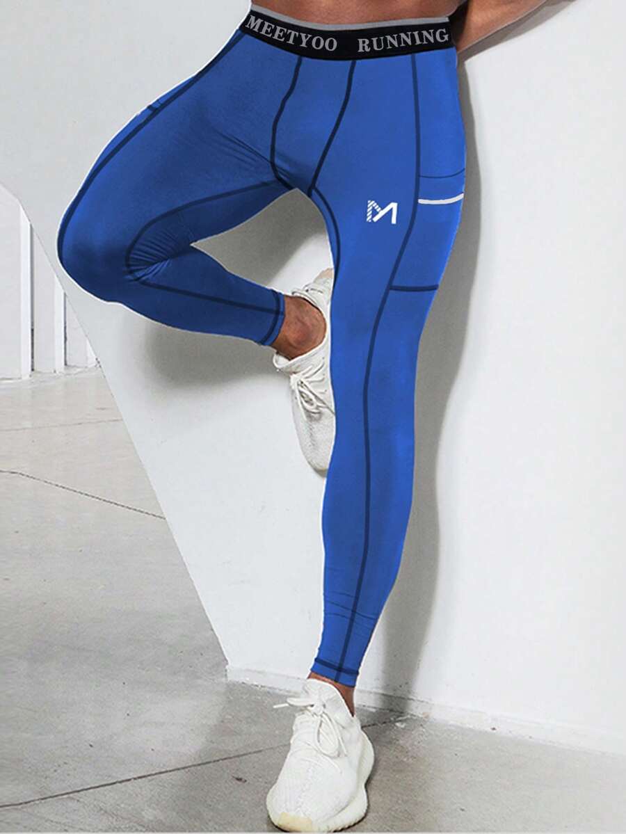 男士字母織帶腰帶拼接滾邊運動緊身褲