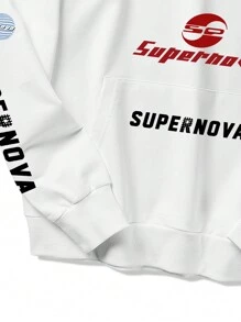 ROMWE MEN Prep Men'S Hooded Sweatshirt With Letter Print - White - View 5