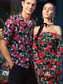 Manfinity Homme Men's All-over Rose Print Shirt - Multicolor - View 8