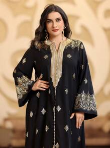 Al Najma 大尺寸印花膠帶拼接割網領洋裝