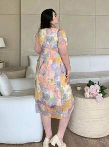 Dazy Plus Plus Size Elegant Floral Wrap Dress With Ruffle Hem Sundress Vacation Cruise Outfit For Women - Multicolor - View 2