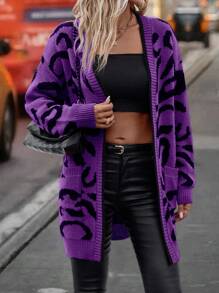 SHEIN LUNE 女式豹纹落肩长袖开衫 - 彩色 - 查看 4