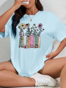 INAWLY Camiseta De Talla Grande Para Mujer Con Estampado Floral Y Corte Holgado