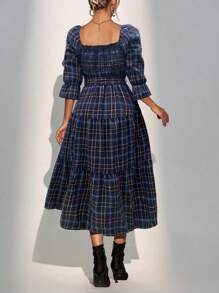 Chiquease Women's Plaid Puff Sleeve Dress - Blue - View 2