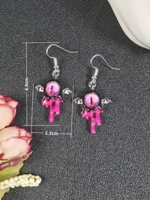 ROMWE Goth 1pair Fashionable Creative Monster With Lava Wings And Eyes Shaped Cute Women's Metallic Earrings - Black - View 4