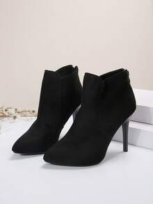 Women's Fashionable Elegant Suede Stiletto Pointed Toe High Heel Short Boots, Ankle Length - Black - View 5