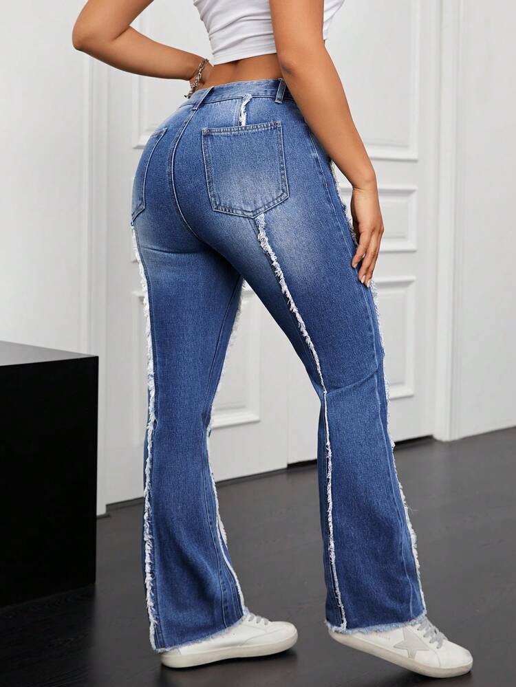 Women's Frayed Flared Denim Pants