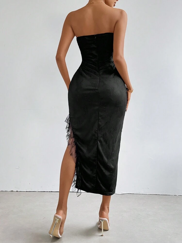 Women's Splicing Ruffle Strapless Dress