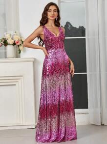 SHEIN Belle Minimalist Gradient Sequined Women's Evening Party Dress - Multicolor - View 7