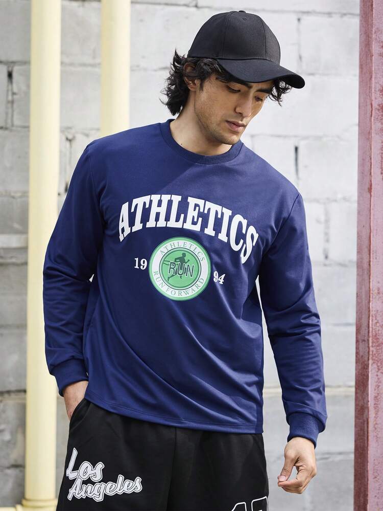 Boyfriend Style Men's Sports Long Sleeve Shirt With Letter Printing Workout Tops
