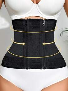 Myrelith Women's Black High Stretch Fabric Casual-Sporty Waist Trainer With Zipper Front Detail - Black - View 3