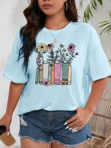 INAWLY Camiseta De Talla Grande Para Mujer Con Estampado Floral Y Corte Holgado