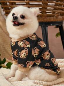 Skewed Studio 1 pezzo Felpa kawaii con stampa di orsetto, colore caffè, senza, calda, adatta per vacanze