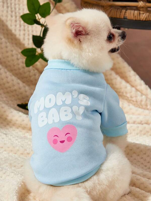Debiesn Artist Girlcore 1pc Pink & Blue Heart Pattern Printed Pet Sweatshirt Without Hat, Keep Warm, Holiday, Love Valentine's Day