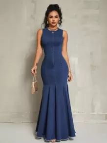 SHEIN SXY 丹寧美人魚風格無袖裙