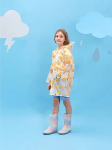 Girls' Cute Lemon Printed Raincoat For All Seasons, Yellow - Clear - View 4