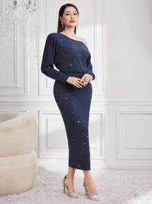 Modelyn Women'S Asymmetric Neckline Bodycon Dress - Blue - View 7