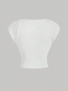 SHEIN MOD màu trơn Kích thước lớn Áo thun Với Nghệ Embellished Người yêu Vòng cổ - trắng - Xem 2