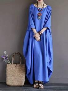 SHEIN LUNE 女裝大碼長裙 - 藍色 - 查看 3