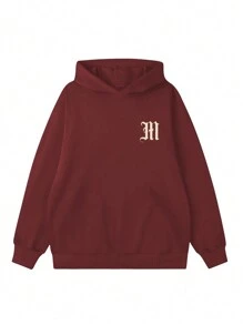 Women's Letter Print Casual Long Sleeve Hooded Drawstring Sweatshirt, Suitable For Everyday Wear, Autumn/Winter - Burgundy - View 3