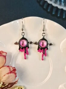 ROMWE Goth 1pair Fashionable Creative Monster With Lava Wings And Eyes Shaped Cute Women's Metallic Earrings - Black - View 1