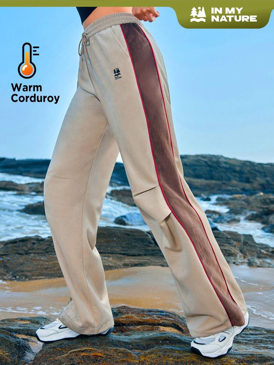 In My Nature Women's Letter Print Drawstring Waist Outdoor Pants - Khaki - View 1