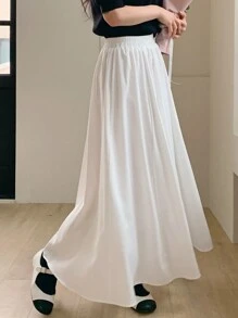 DAZY 女士松紧腰褶裥半身裙 秋季半身裙 - 白色 - 查看 1