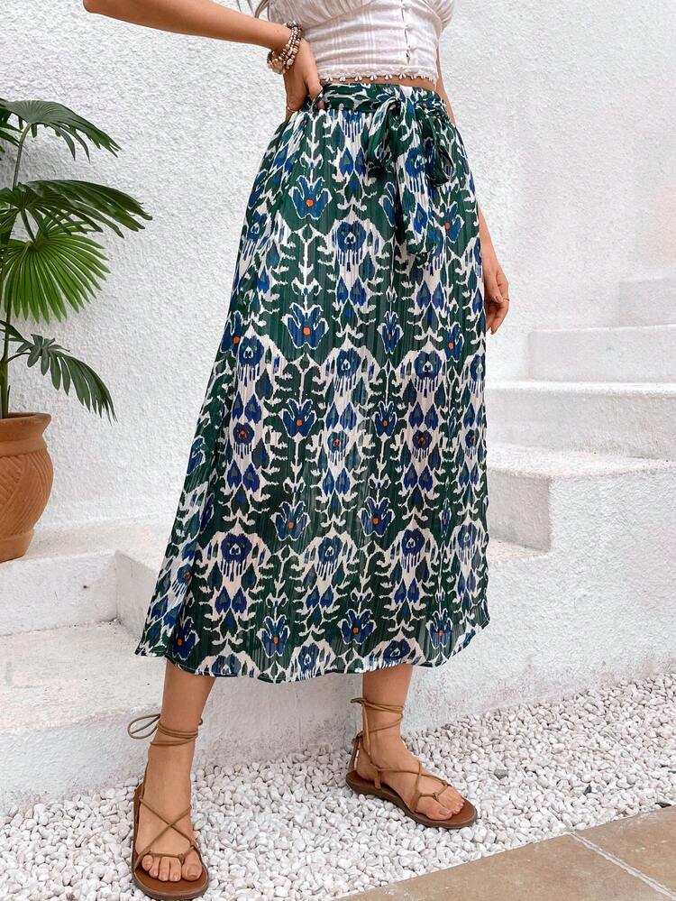 Women's Printed High-Slit Holiday Skirt
