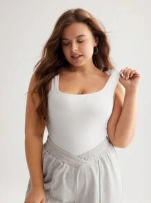 SHEIN BASICS Plus Solid Tank Top - White - View 1