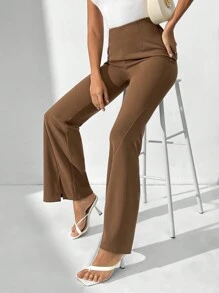 SHEIN Tall Women'S Solid Color Flare Pants - Brown - View 5