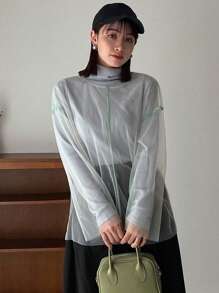 FRIFUL Women's Contrast Trim Sheer Blouse