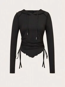 SHEIN EZwear 女士帽t拉繩t恤 - 黑色 - 查看 1