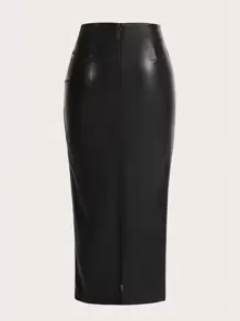 GlowEve Women's Solid Color Pu Leather Skirt Maxi Women Outfit Fall Cloth For Women