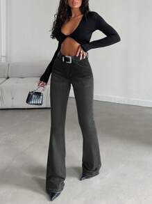 RueChic Của phụ nữ Gầy Pháo sáng Quần jean - Xám - Xem 5