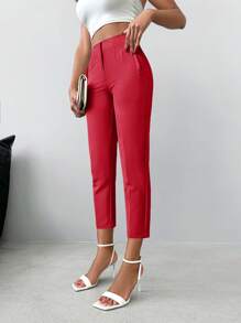 EURMUSE Solid Cropped Suit Pants - Red - View 5