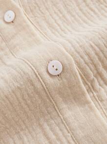 Ocili Leisure 100% Cotton Natural Material Lapel Mid-Sleeve Cardigan Top-Khaki - Apricot - View 3