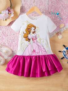 SHEIN Nhỏ bé Cô gái Đan Cô gái Mô hình Vá lại Dệt Hem Ruffled Lỏng lẻo Đầm - trắng - Xem 1