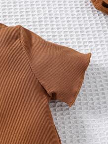 3pcs/Set Baby Girls' Letter Patched Tee And Shorts Outfit - Multicolor - View 4