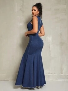 SHEIN SXY 丹寧美人魚風格無袖裙